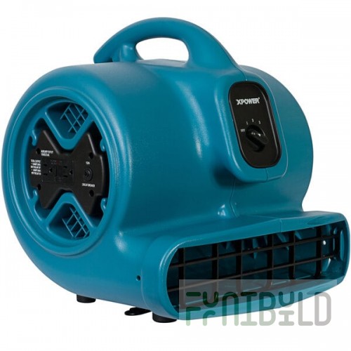 XPOWER X-600A-Blue 3-Speed Air Mover with GFCI Power Outlets - 1/3 hp