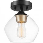 Globe Mid-Century Modern Matte Black Island Light with Matte Brass Accents- 120V, 7W Globe Mid-Century Modern Matte Black Island Light with Matte Brass Accents- 120V, 7W