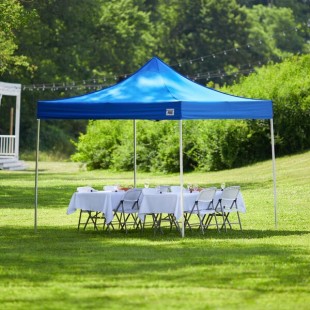 Backyard Pro Courtyard Series 10' x 10' Blue Straight Leg Heavy-Duty Aluminum Instant Pop-Up Canopy Tent Backyard Pro Courtyard Series 10' x 10' Blue Straight Leg Heavy-Duty Aluminum Instant Pop-Up Canopy Tent