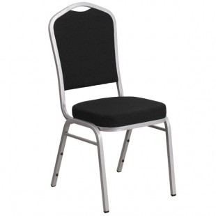 Flash Furniture FD-C01-S-11-GG Hercules Black Fabric Crown Back Stackable Banquet Chair with Silver Frame