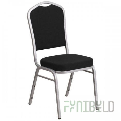 Flash Furniture FD-C01-S-11-GG Hercules Black Fabric Crown Back Stackable Banquet Chair with Silver Frame