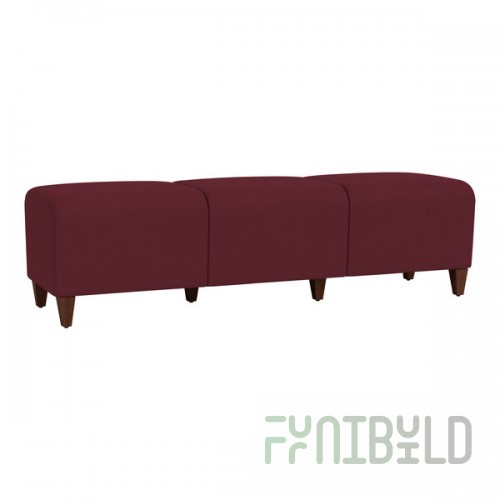 Lesro Ravenna Open House Wine Fabric 3-Seat Bench with Walnut Wood Legs