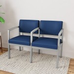 Lesro Lenox Steel Patriot Plus Imperial Blue Vinyl Loveseat with Center Arm Lesro Lenox Steel Patriot Plus Imperial Blue Vinyl Loveseat with Center Arm