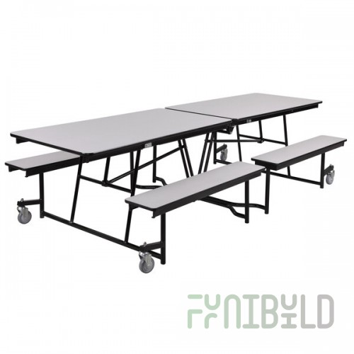 National Public Seating MTFB10-PWPECR 10' Rectangular Fixed Bench Plywood Cafeteria Table with ProtectEdge and Chrome Frame