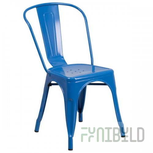 Flash Furniture CH-31230-BL-GG Blue Stackable Galvanized Steel Chair with Vertical Slat Back and Drain Hole Seat