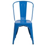 Flash Furniture CH-31230-BL-GG Blue Stackable Galvanized Steel Chair with Vertical Slat Back and Drain Hole Seat