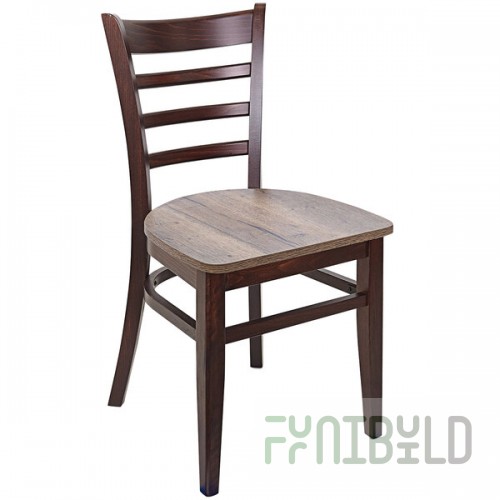 BFM Seating Berkeley Dark Walnut Beechwood Ladder Back Side Chair with Relic Knotty Pine Seat