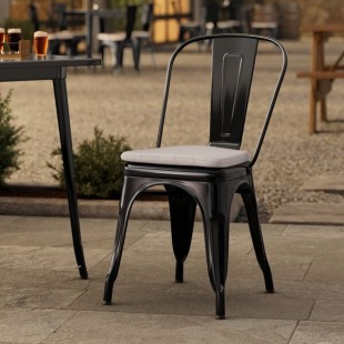 Lancaster Table & Seating Alloy Onyx Black Outdoor Cafe Chair with Gray Fabric Magnetic Cushion