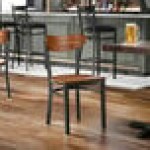 Lancaster Table & Seating Boomerang Black Finish Chair with Vintage Wood Seat and Back