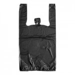 Choice 1/6 Standard Size Black Unprinted Medium-Duty Plastic T-Shirt Bag - 500/Case Choice 1/6 Standard Size Black Unprinted Medium-Duty Plastic T-Shirt Bag - 500/Case