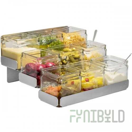 Rosseto SM323 Stainless Steel 3-Level Condiment Station with 9 Glass Jars