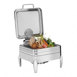 Rosseto De Luxe 6.34 Qt. 2/3 Size Stainless Steel Square Induction Chafer with Glass Lid CP402F
