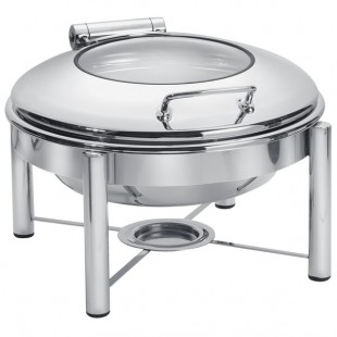 Eastern Tabletop 3958G/S 6 Qt. Round Stainless Steel Chafer with Stand and Hinged Glass Dome Cover