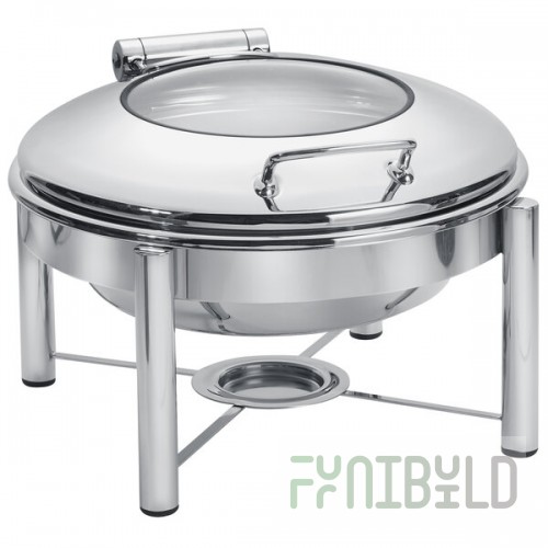 Eastern Tabletop 3958G/S 6 Qt. Round Stainless Steel Chafer with Stand and Hinged Glass Dome Cover