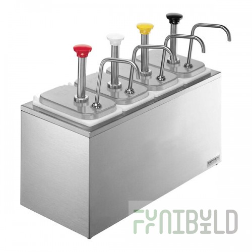Server Stainless Steel Insulated Countertop Pump Dispenser with 4 Fountain Jars and 4 Stainless Steel Pumps