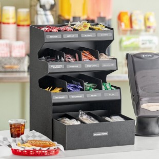 ServSense Black 15-Section Countertop Condiment Organizer with Bottom Drawer - 16