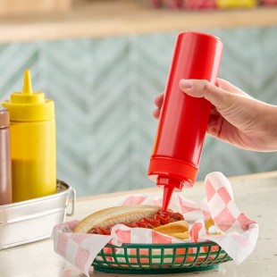 Choice 12 oz. Red Wide Mouth Squeeze Bottle - 6/Pack Choice 12 oz. Red Wide Mouth Squeeze Bottle - 6/Pack