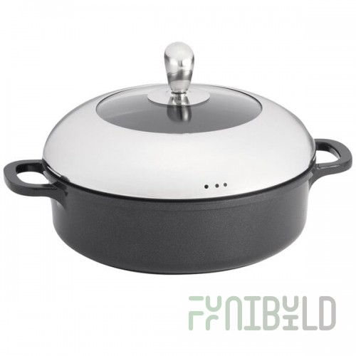 TableCraft CWDC1050 CaterWare 3 Qt. Round Die-Cast Induction Ready Sauce Pan / Casserole with Lid - 10