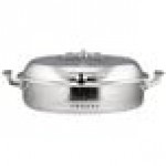 Bon Chef 60032HFSHL Cucina 9 Qt. Stainless Steel Induction Hammered Brazier Pan with Slow Down Hinged Glass Cover