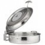 Bon Chef 60032HFSHL Cucina 9 Qt. Stainless Steel Induction Hammered Brazier Pan with Slow Down Hinged Glass Cover