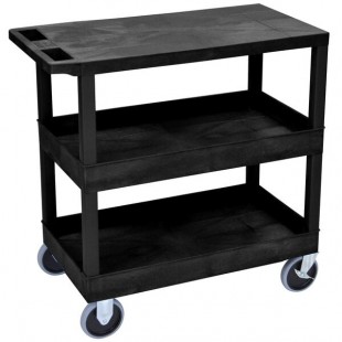 Luxor EC211HD-B Black 2 Tub and 1 Flat Shelf Utility Cart - 32
