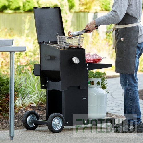 Backyard Pro BPM4G 4 Gallon Steel Liquid Propane Outdoor Deep Fryer with Mobile Stand - 90,000 BTU