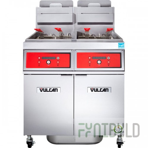 Vulcan 2VK85DF-2 PowerFry5 Liquid Propane 170-180 lb. 2 Unit Floor Fryer System with Digital Controls and KleenScreen Filtration - 180,000 BTU