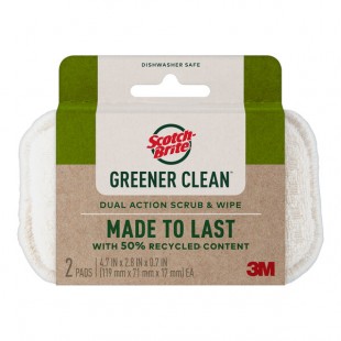 3M Scotch-BriteTM Greener Clean 70007078002 Dual Action Scrub and Wipe Pad - 2/Pack