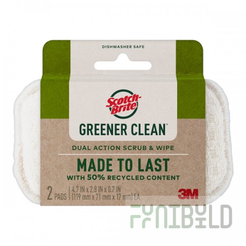 3M Scotch-BriteTM Greener Clean 70007078002 Dual Action Scrub and Wipe Pad - 2/Pack