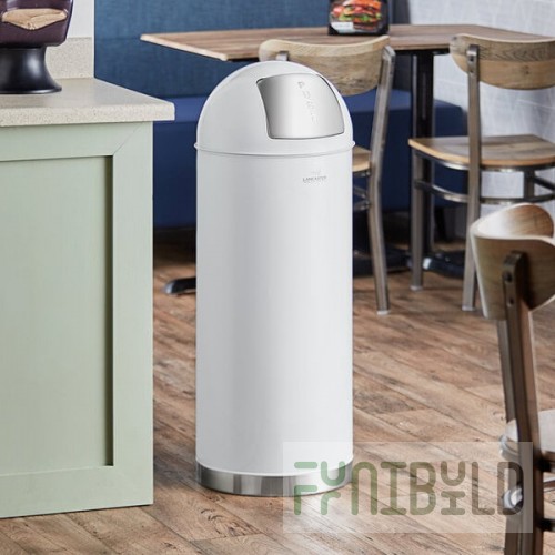 Lancaster Table & Seating 15 Gallon White Powder-Coated Metal Round Decorative Trash Can with Push Door Lid