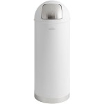 Lancaster Table & Seating 15 Gallon White Powder-Coated Metal Round Decorative Trash Can with Push Door Lid