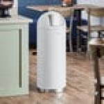 Lancaster Table & Seating 15 Gallon White Powder-Coated Metal Round Decorative Trash Can with Push Door Lid