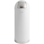 Lancaster Table & Seating 15 Gallon White Powder-Coated Metal Round Decorative Trash Can with Push Door Lid