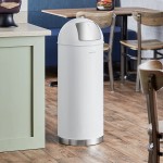 Lancaster Table & Seating 15 Gallon White Powder-Coated Metal Round Decorative Trash Can with Push Door Lid