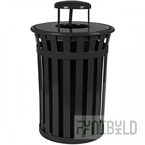 Witt Industries M5001-RC-BK 50 Gallon Oakley Standard Black Steel Outdoor Decorative Trash Can with Rain Cap Lid