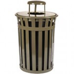 Witt Industries M5001-RC-BK 50 Gallon Oakley Standard Black Steel Outdoor Decorative Trash Can with Rain Cap Lid Witt Industries M5001-RC-BK 50 Gallon Oakley Standard Black Steel Outdoor Decorative Trash Can with Rain Cap Lid