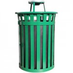 Witt Industries M5001-RC-BK 50 Gallon Oakley Standard Black Steel Outdoor Decorative Trash Can with Rain Cap Lid Witt Industries M5001-RC-BK 50 Gallon Oakley Standard Black Steel Outdoor Decorative Trash Can with Rain Cap Lid