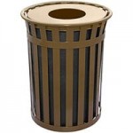 Witt Industries M5001-RC-BK 50 Gallon Oakley Standard Black Steel Outdoor Decorative Trash Can with Rain Cap Lid Witt Industries M5001-RC-BK 50 Gallon Oakley Standard Black Steel Outdoor Decorative Trash Can with Rain Cap Lid