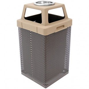 Wausau Tile MF3054 35 Gallon Steel Square Outdoor Trash Can with Plastic 4-Way Lid and Snuffer Pan