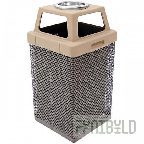 Wausau Tile MF3054 35 Gallon Steel Square Outdoor Trash Can with Plastic 4-Way Lid and Snuffer Pan