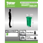 Toter ACG32-00LIM Organics 32 Gallon Lime Green Rectangular Caster Cart with Gasketed Lid