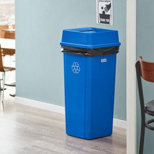 Lavex 23 Gallon Blue Square Recycle Bin with Swing Lid