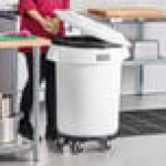 Lavex 32 Gallon White Round Commercial Trash Can with Lid and Dolly