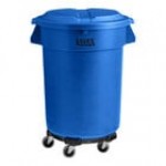 Lavex 32 Gallon White Round Commercial Trash Can with Lid and Dolly