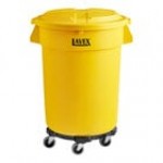 Lavex 32 Gallon White Round Commercial Trash Can with Lid and Dolly