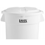 Lavex 32 Gallon White Round Commercial Trash Can with Lid and Dolly