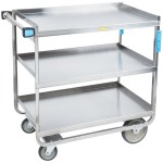Lakeside 744 Heavy-Duty Stainless Steel 3 Shelf Utility Cart - 22 3/8