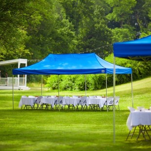 Backyard Pro Courtyard Series 10' x 20' Blue Straight Leg Heavy-Duty Aluminum Instant Pop-Up Canopy Tent Backyard Pro Courtyard Series 10' x 20' Blue Straight Leg Heavy-Duty Aluminum Instant Pop-Up Canopy Tent
