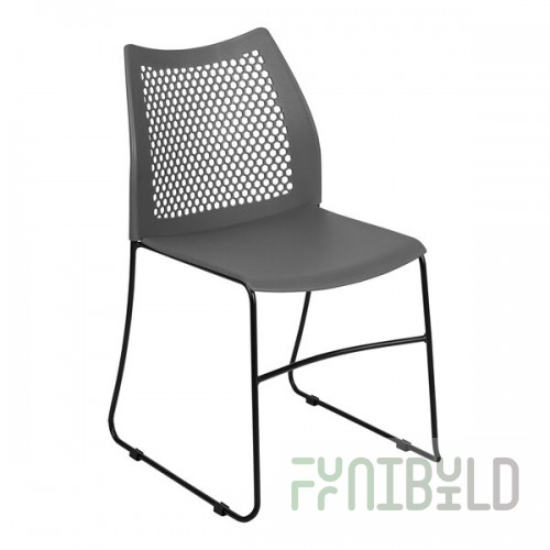 Flash Furniture Hercules Gray Ventilated Contoured Stacking Chair with Black Sled Base
