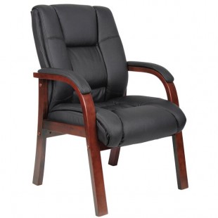 Boss B8999-C Black Mid Back Guest Chair with Cherry Wood Finish Boss B8999-C Black Mid Back Guest Chair with Cherry Wood Finish